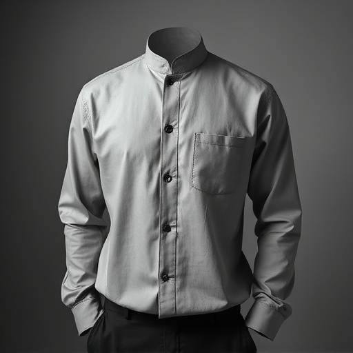 Camisa masculina de manga longa em algodão cinza, com gola padre.